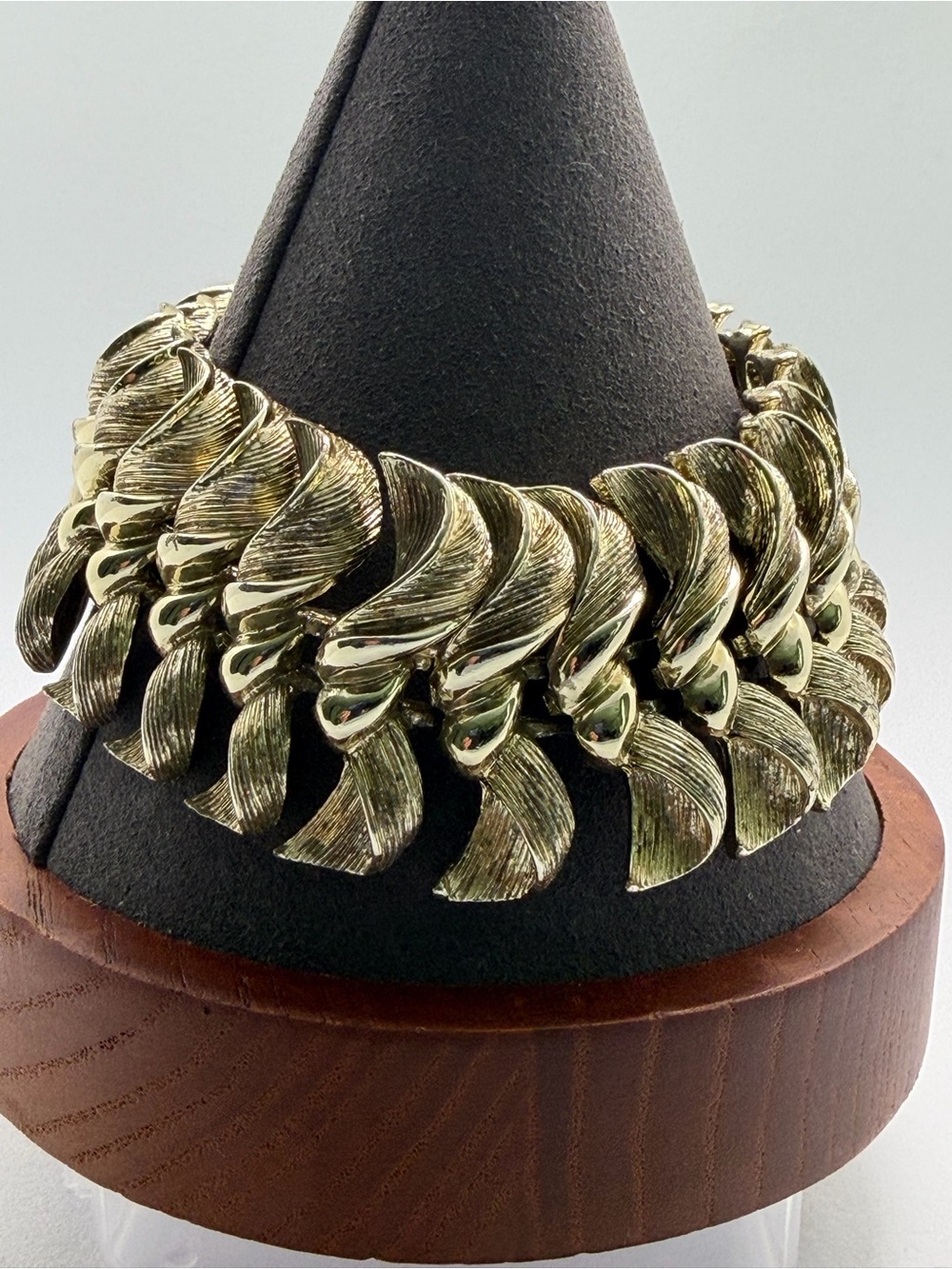 Gold-Tone Sculpted Leaf Statement Bracelet- Women Jewelry